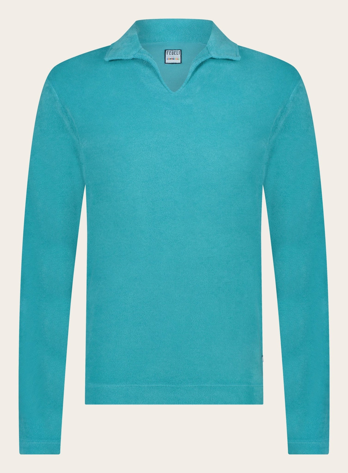 Badstof poloshirt met lange mouwen van katoen | Turqoise