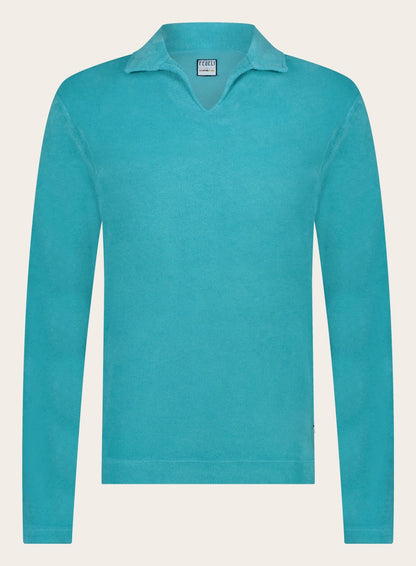 Poloshirt met lange mouwen van badstof | Turqoise