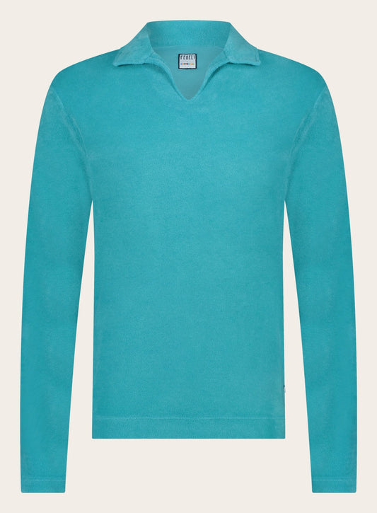 Poloshirt met lange mouwen van badstof | Turqoise