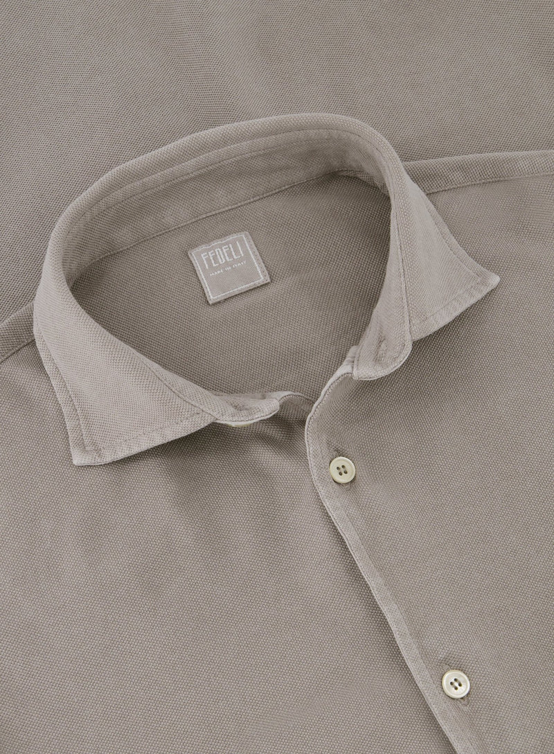 Poloshirt met lange mouwen van katoen | FULL_WIDTH | TAUPE