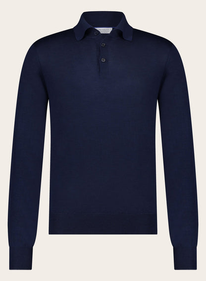 Poloshirt met lange mouwen van cashmere | Blauw