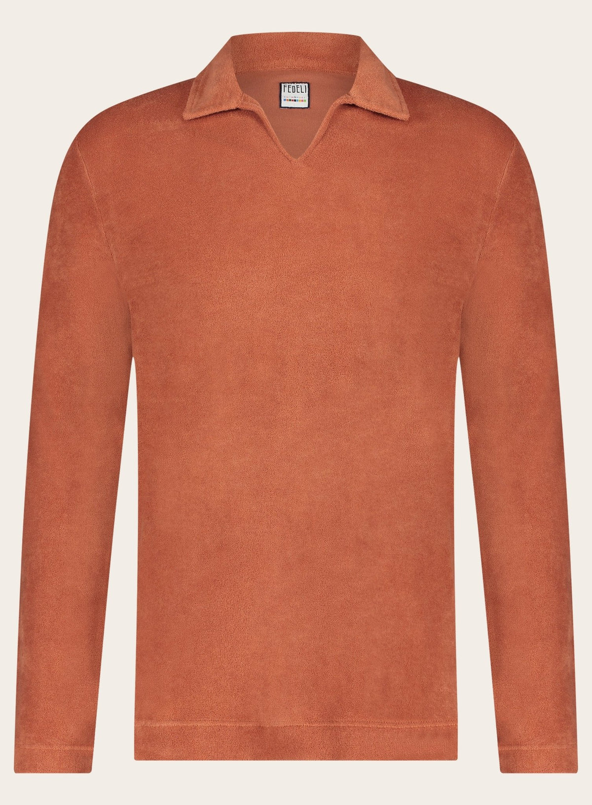 Badstof poloshirt met lange mouwen van katoen | Roest